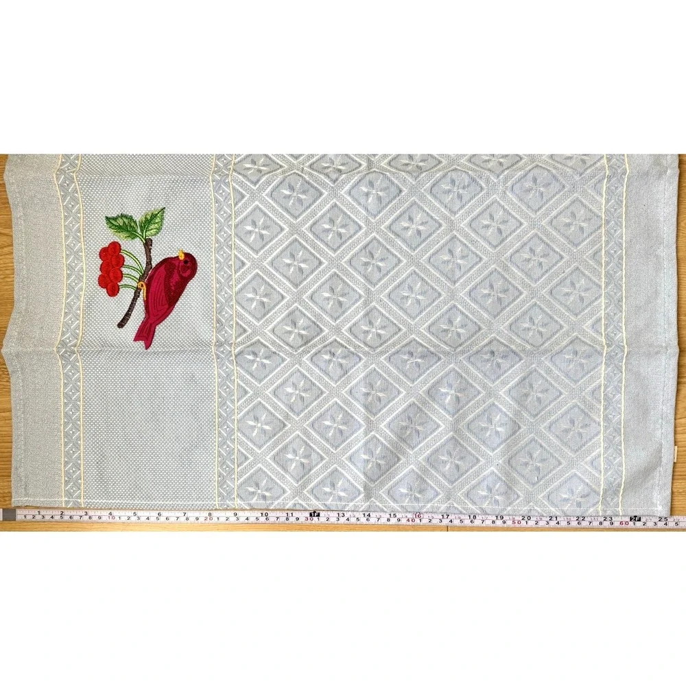 Embroidered Bird Cherry Guest Towels Set 3 Made Portugal Cotton